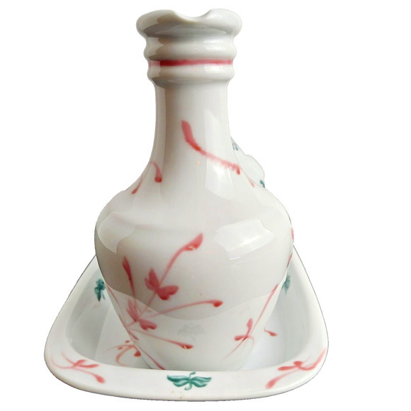 Limoges France Pottery Cruet Set Oil Vinegar Hand Painted Fluers Tray Pink Green - Picture 4 of 9